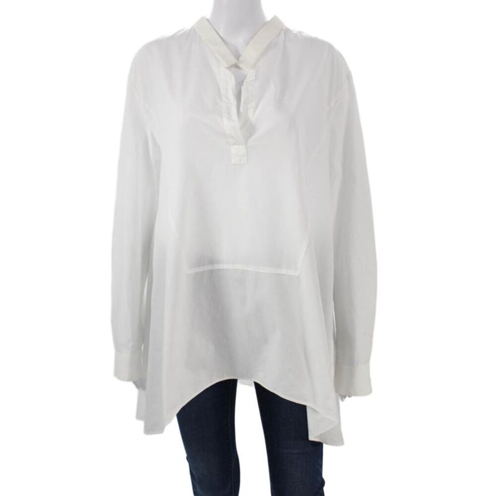 Hache Womens Tunic White Cotton Mock Neck Long Sleeve Size 42